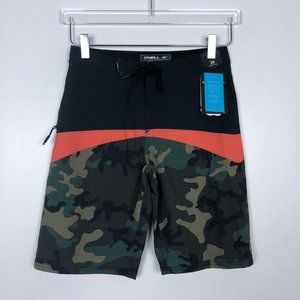 NWT O'Neill Boys Hyperfreak Boardshorts Quick Dry Stretch Swimming Camo Size 26